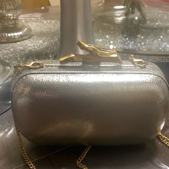 Diane Von Furstenberg Handbags - Diane Von Furstenberg Lytton Small Silver Leather Clutch